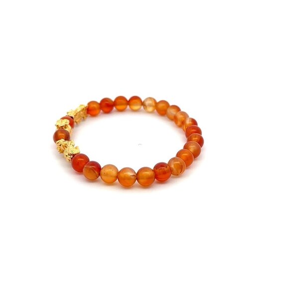 18K Gold Pixiu Piyao Money Bag Charm Bracelet Birthstones Gemstone Carnelian 6mm - Picture 3 of 4